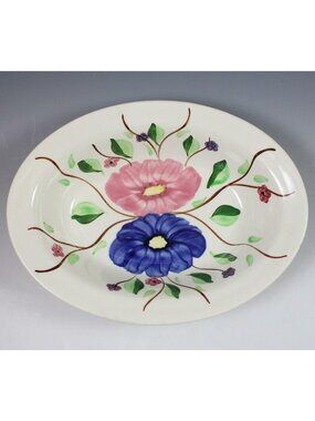 Vintage 1940's Blue Ridge Cumberland Astor Oval Vegetable Bowl Blue/Pink Floral